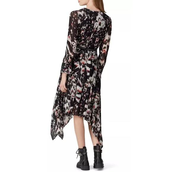 ALLSAINTS Lizia Wing Silver Studded Black Floral Asymmetrical Rocker Dress Size2 - Picture 2 of 14